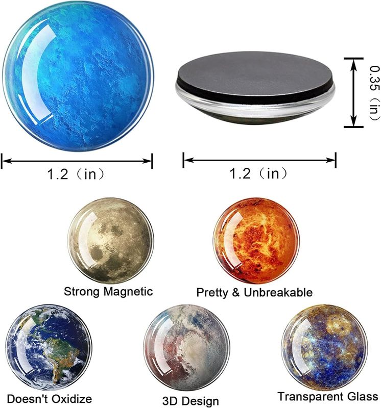 12PCS Powerful Planets Γυάλινος μαγνήτης ψυγείου για μαθηματική διακόσμηση μαύρου πίνακα