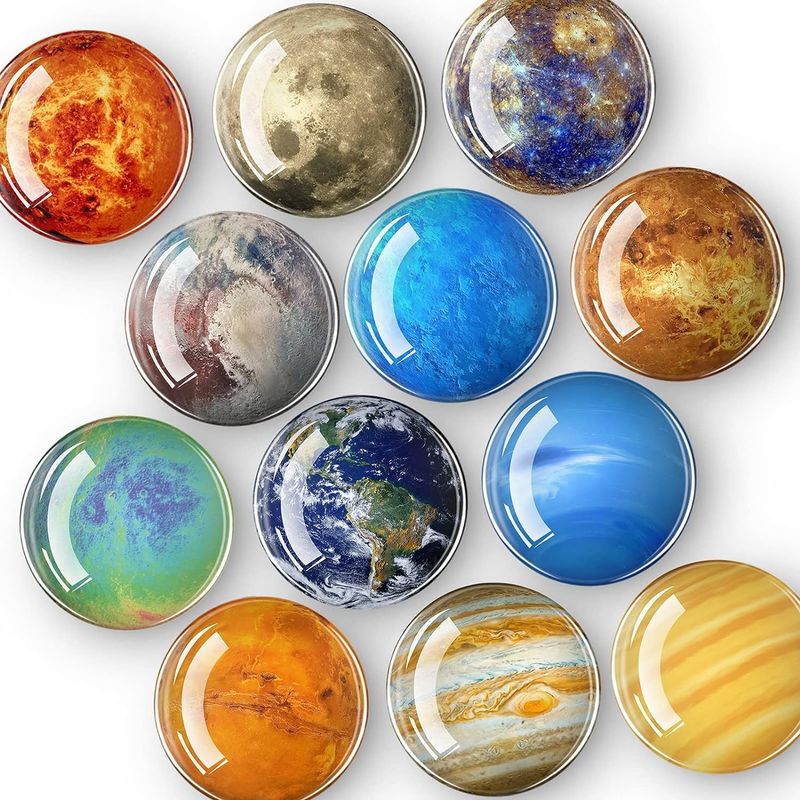 12PCS Powerful Planets Γυάλινος μαγνήτης ψυγείου για μαθηματική διακόσμηση μαύρου πίνακα